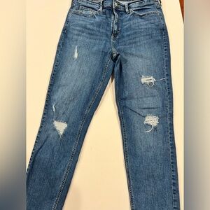 Banana Republic distressed mid wash girlfriend jeans.